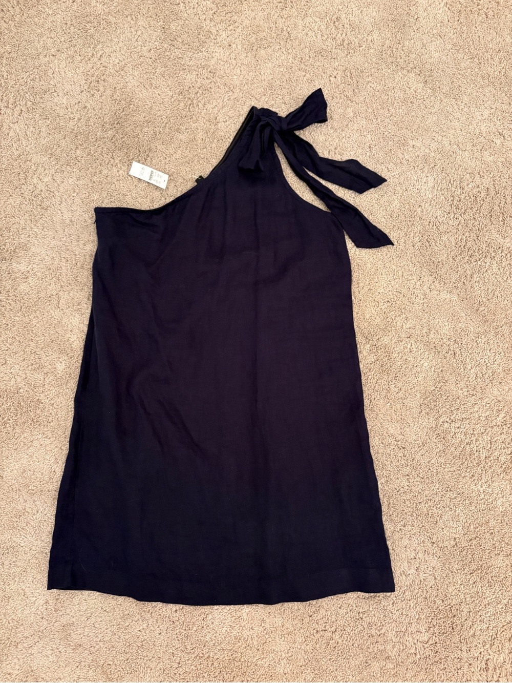 J. Crew Navy Bow One-Shoulder Linen Dress